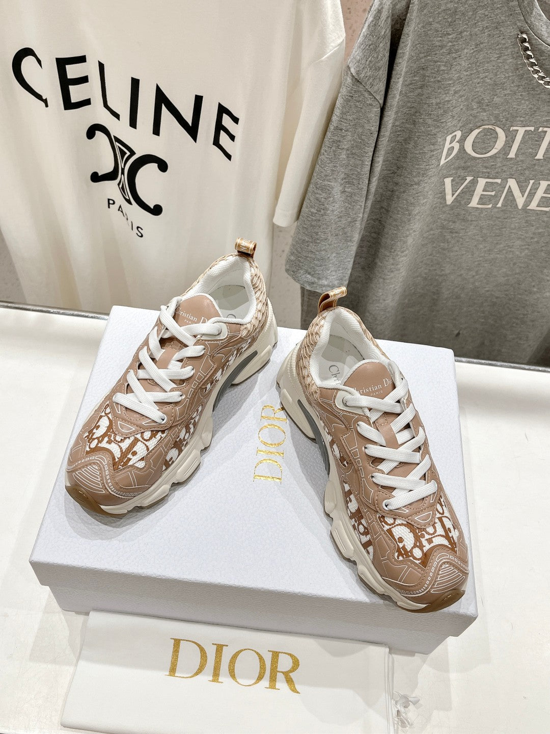 DIOR Vibe Sneaker Beige Brown Polyester Mesh Fabric And Cowhide