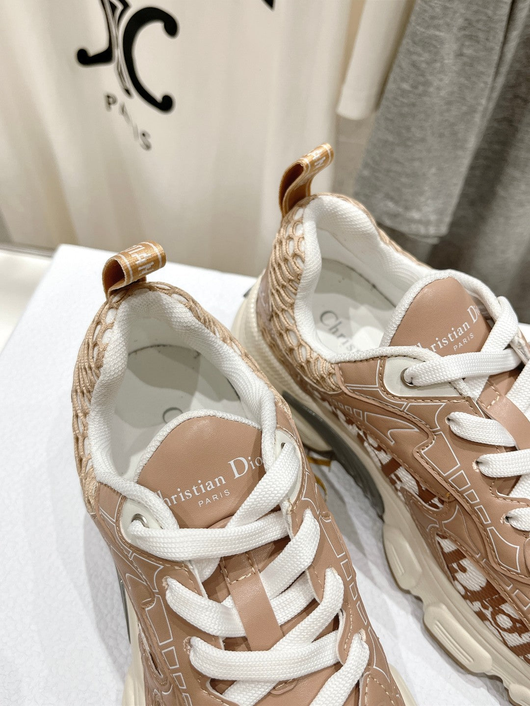 DIOR Vibe Sneaker Beige Brown Polyester Mesh Fabric And Cowhide
