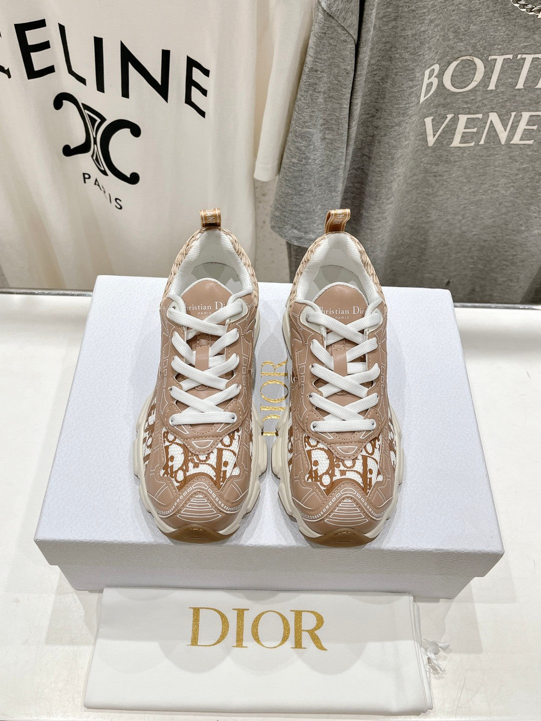 DIOR Vibe Sneaker Beige Brown Polyester Mesh Fabric And Cowhide
