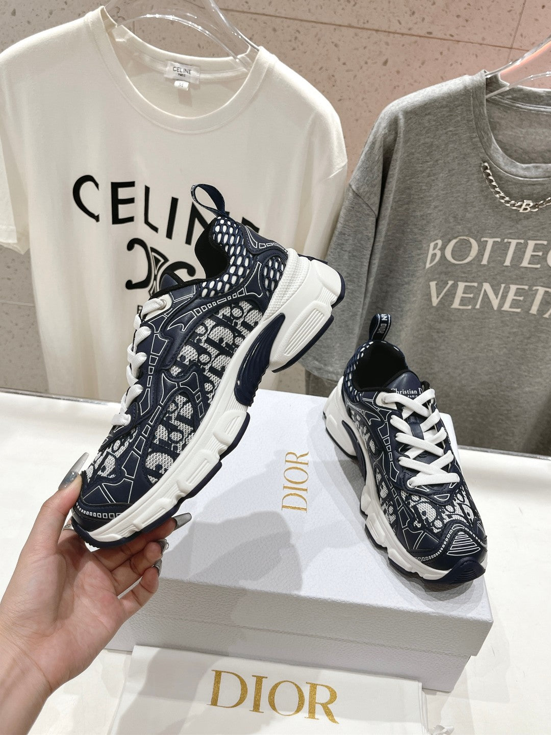 DIOR Vibe Sneaker Charcoal Blue Polyester Mesh Fabric And Cowhide