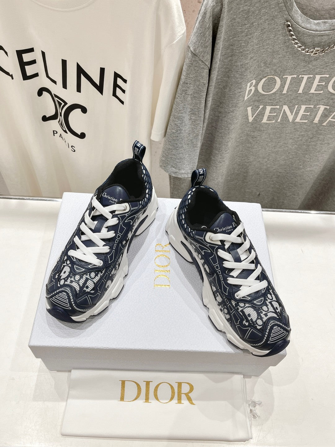 DIOR Vibe Sneaker Charcoal Blue Polyester Mesh Fabric And Cowhide