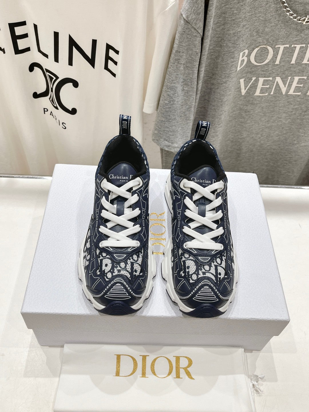 DIOR Vibe Sneaker Charcoal Blue Polyester Mesh Fabric And Cowhide
