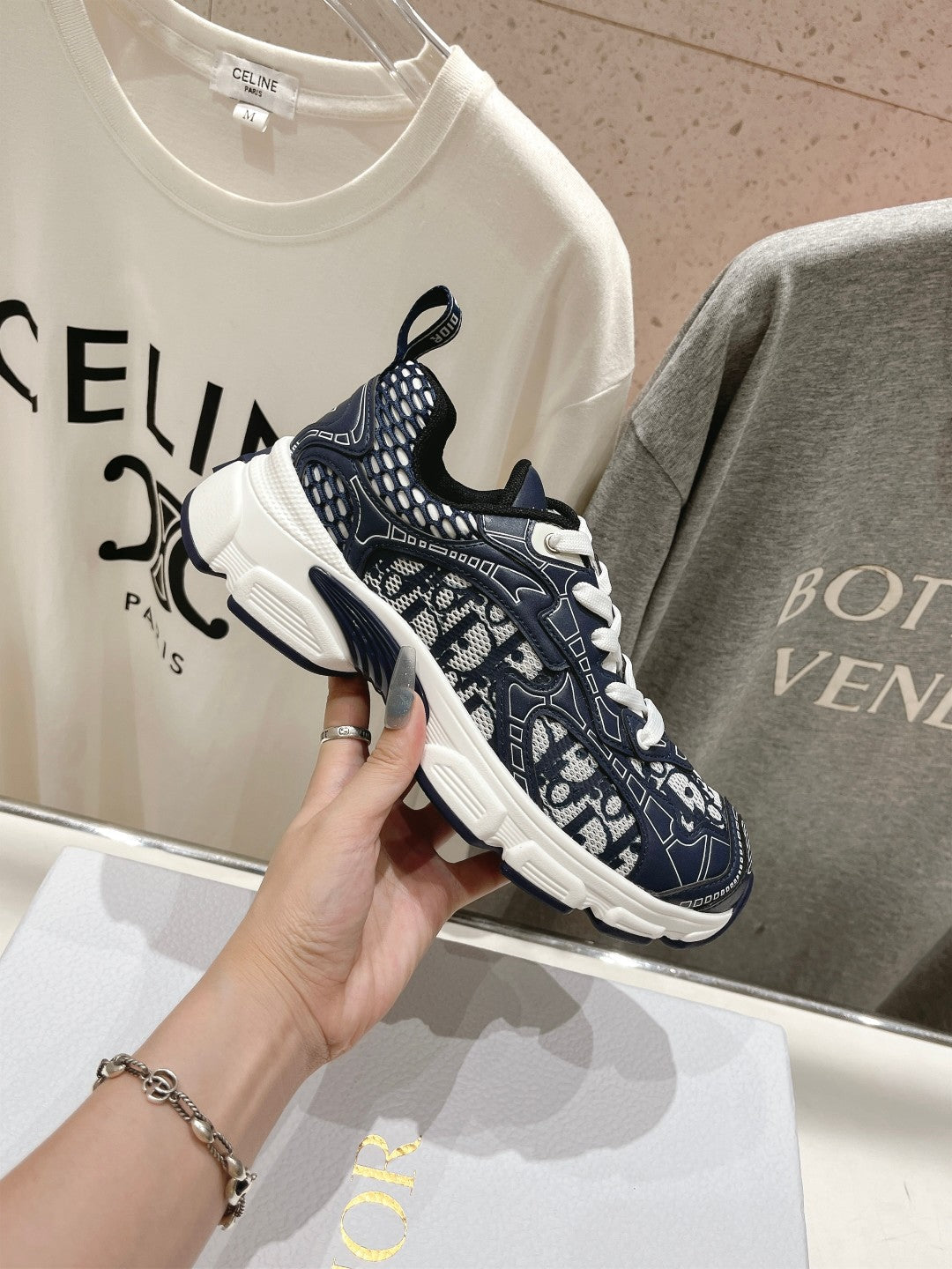 DIOR Vibe Sneaker Charcoal Blue Polyester Mesh Fabric And Cowhide