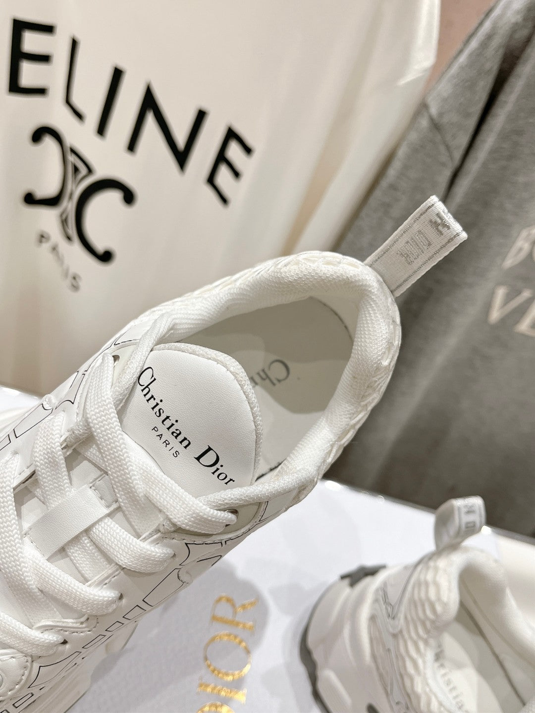 DIOR Vibe Sneaker White Grey Polyester Mesh Fabric And Cowhide