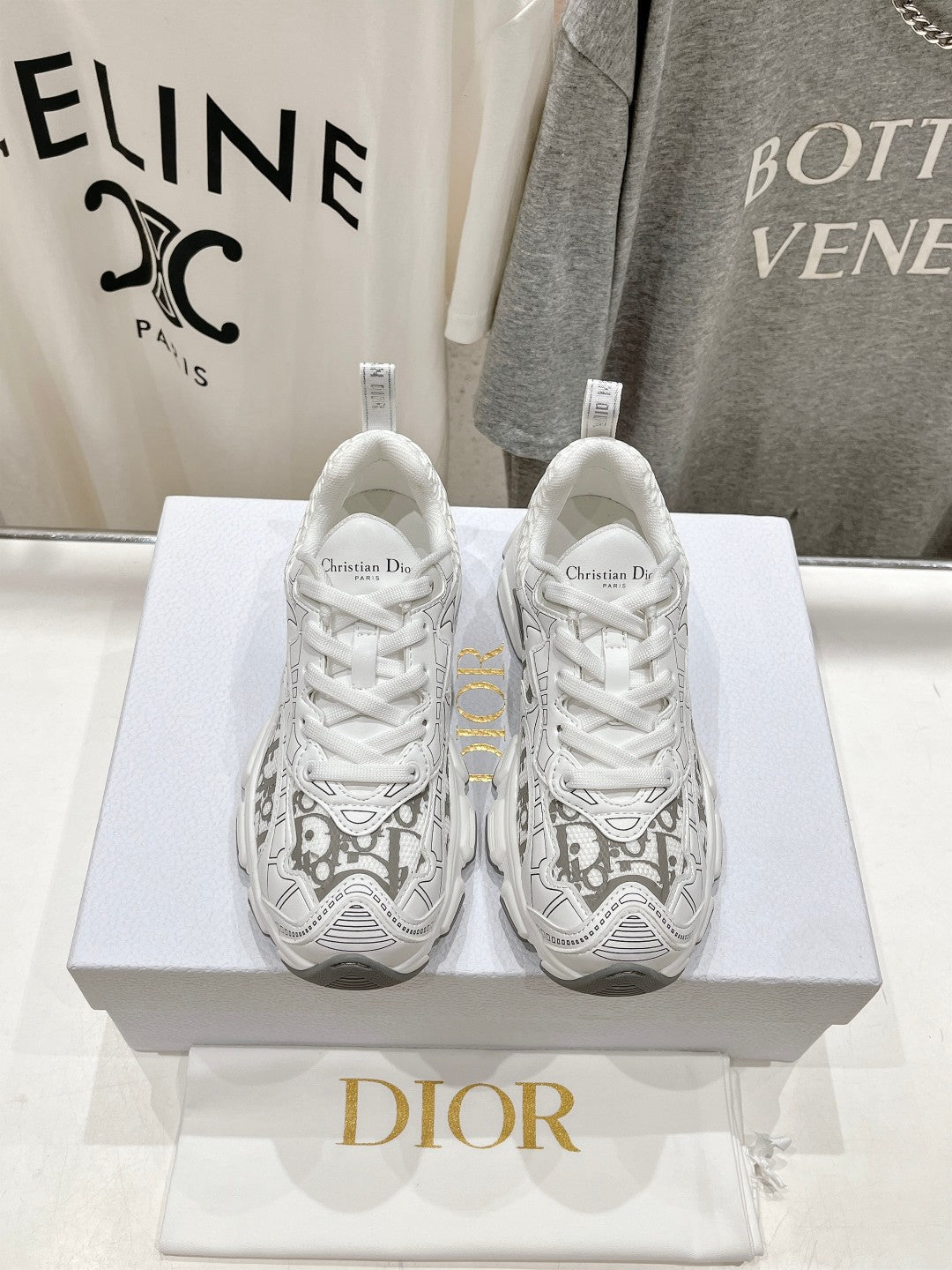 DIOR Vibe Sneaker White Grey Polyester Mesh Fabric And Cowhide
