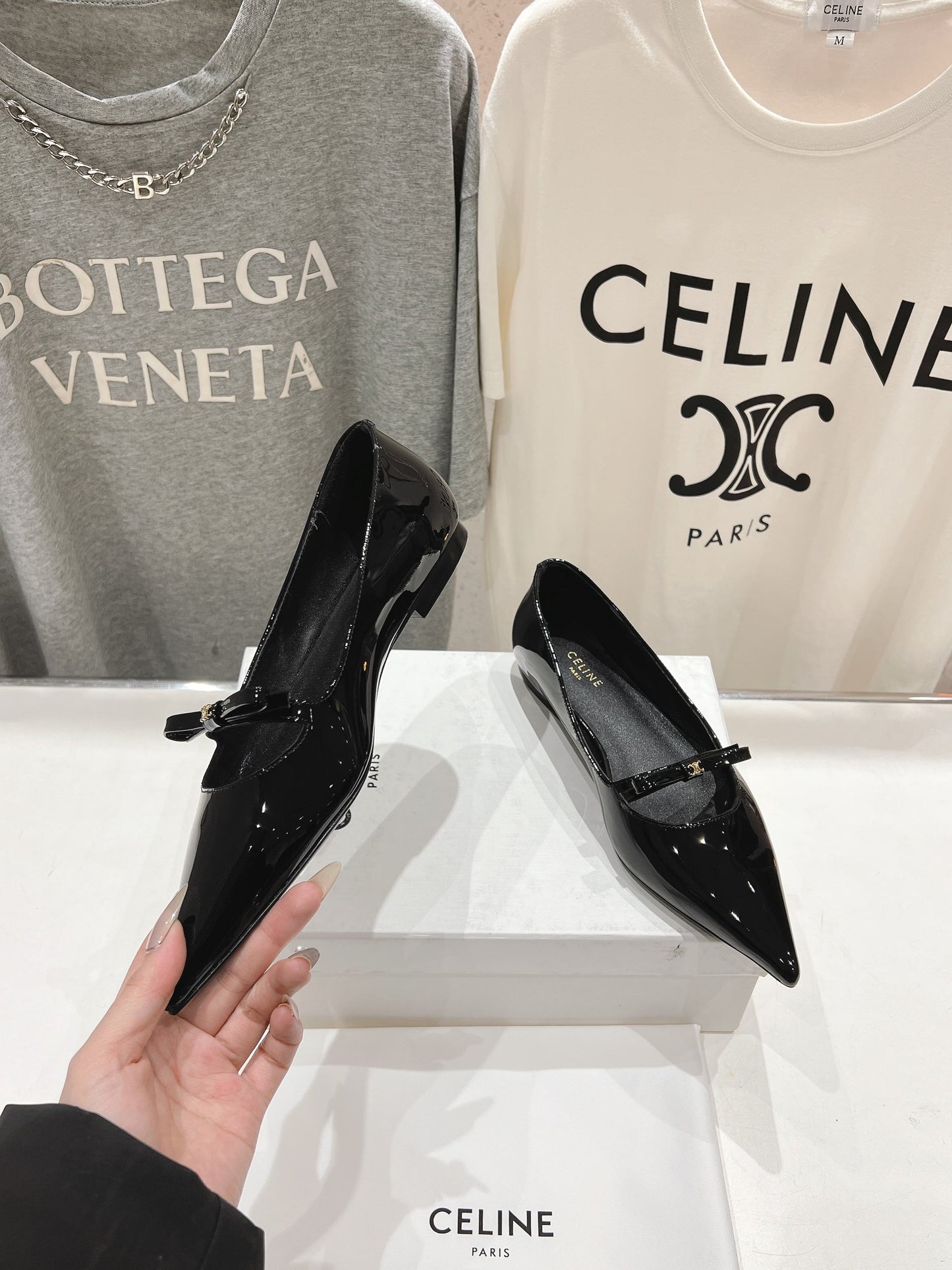 Celine CELINE 25C Ballet Flats Black Patent Leather 236744