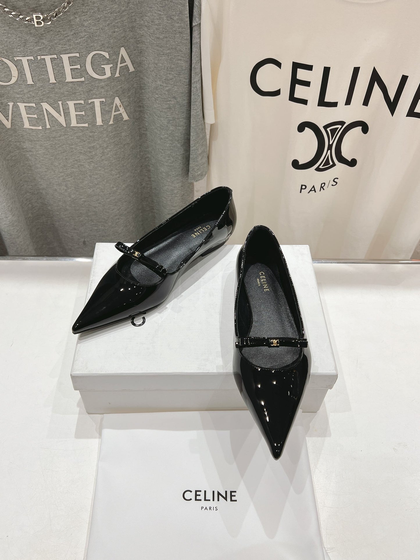 Celine CELINE 25C Ballet Flats Black Patent Leather 236744