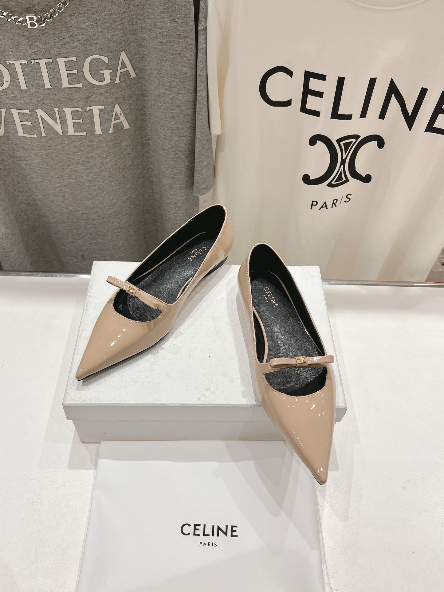 Celine CELINE 25C Ballet Flats Nude Patent Leather 236745