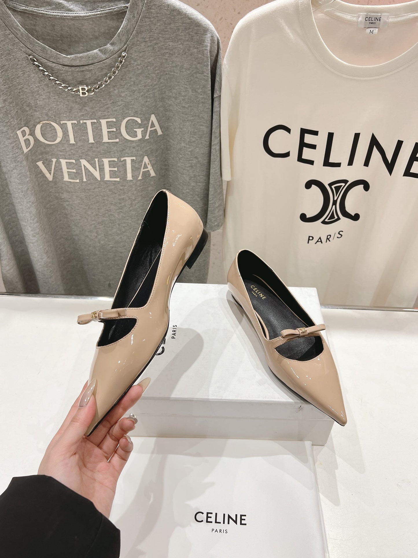 Celine CELINE 25C Ballet Flats Nude Patent Leather 236745