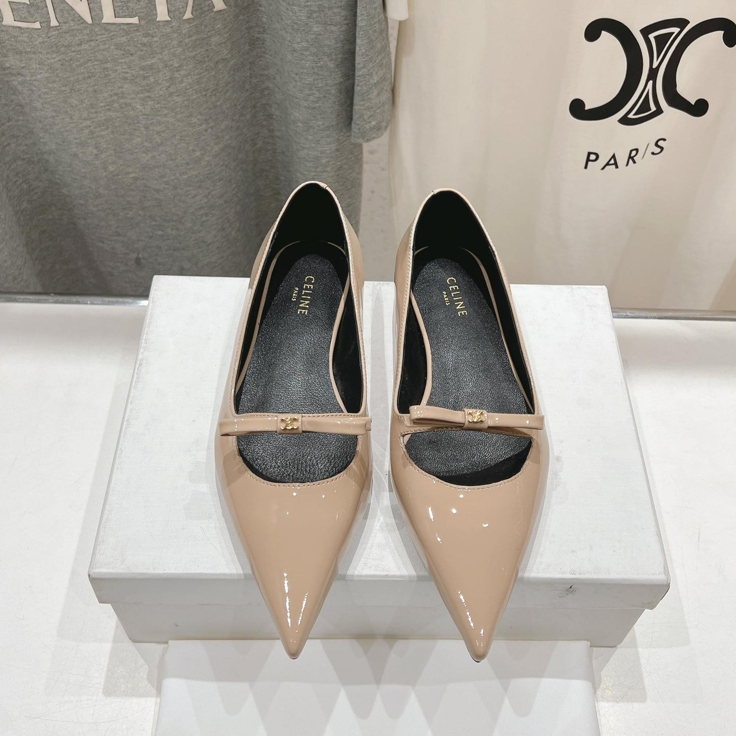 Celine CELINE 25C Ballet Flats Nude Patent Leather 236745