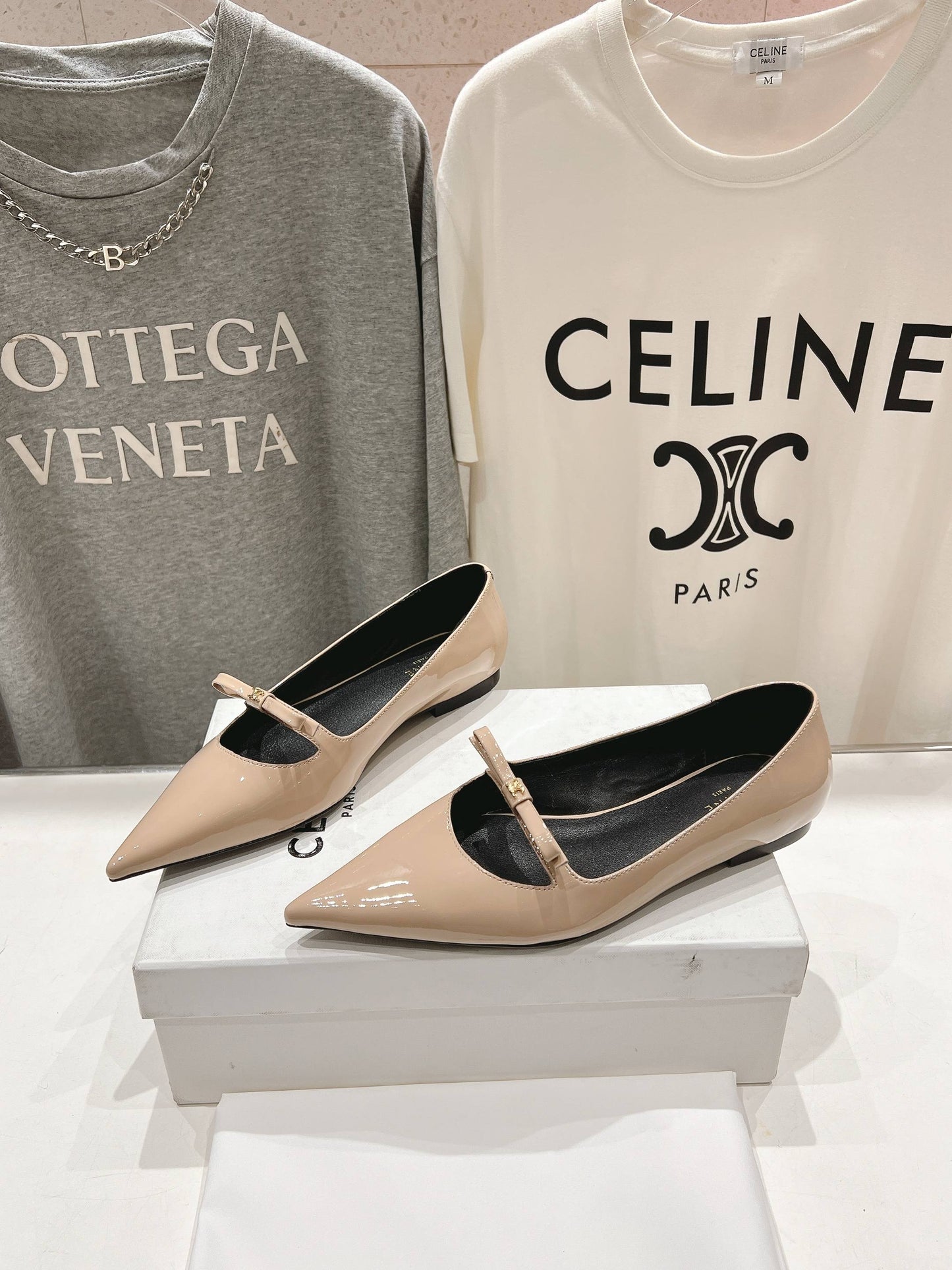 Celine CELINE 25C Ballet Flats Nude Patent Leather 236745