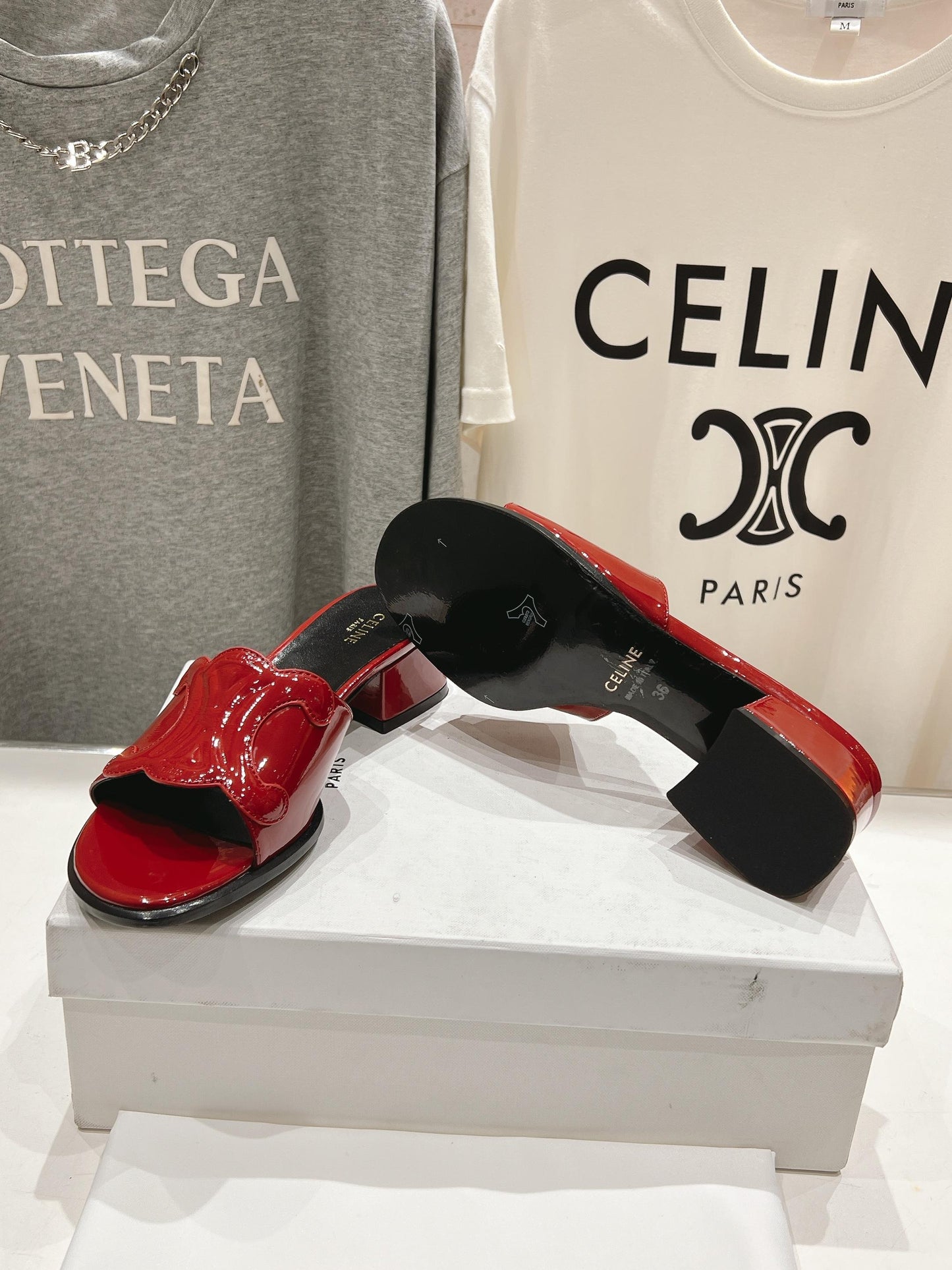 Celine CELINE 25C CLEMENCE MULE RED PATENT LEATHER 236750