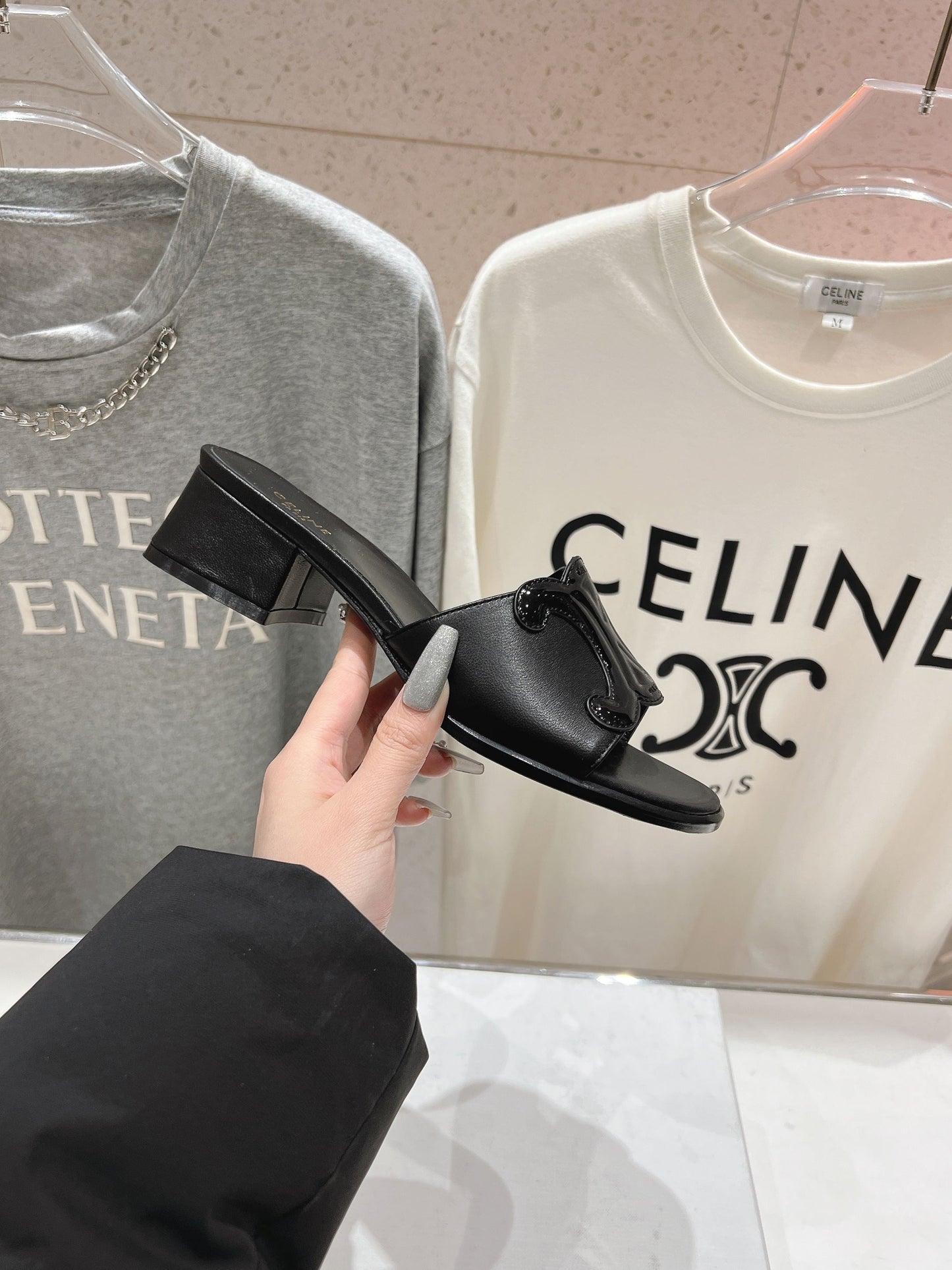 Celine CELINE 25C CLEMENCE MULE BLACK SHEEPSKIN 236751