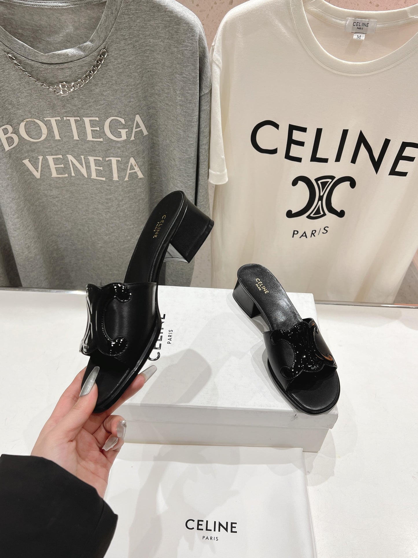 Celine CELINE 25C CLEMENCE MULE BLACK SHEEPSKIN 236751
