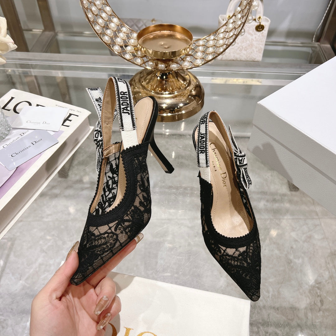 DIOR slingback pumps 95 transparent mesh embroidered black butterfly motif