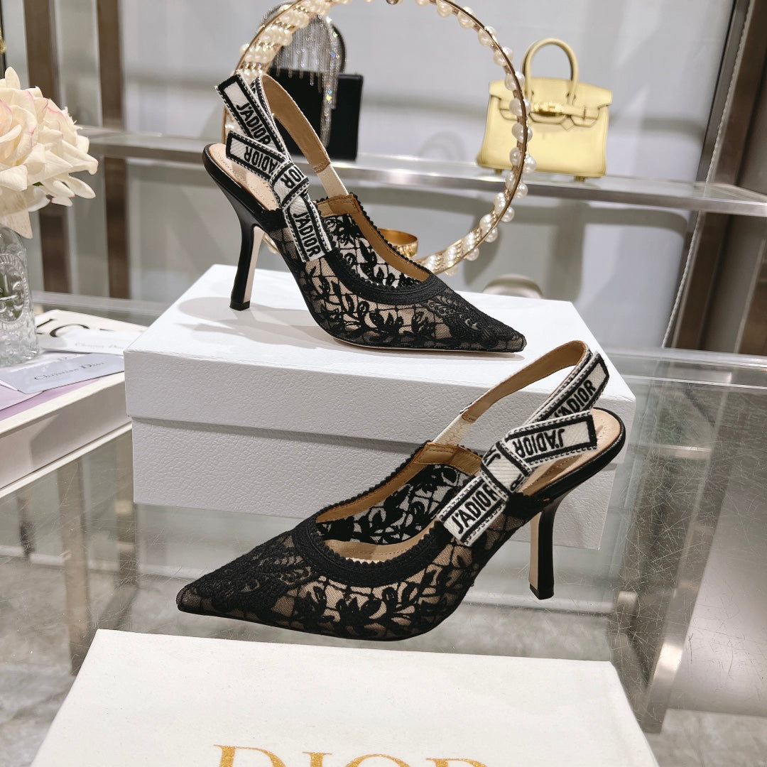 DIOR slingback pumps 95 transparent mesh embroidered black butterfly motif