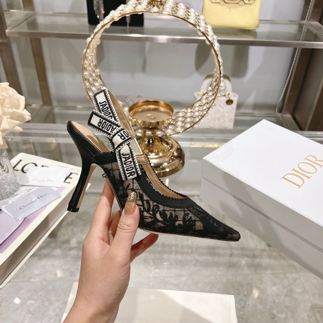 DIOR slingback pumps 95 transparent mesh embroidered black butterfly motif