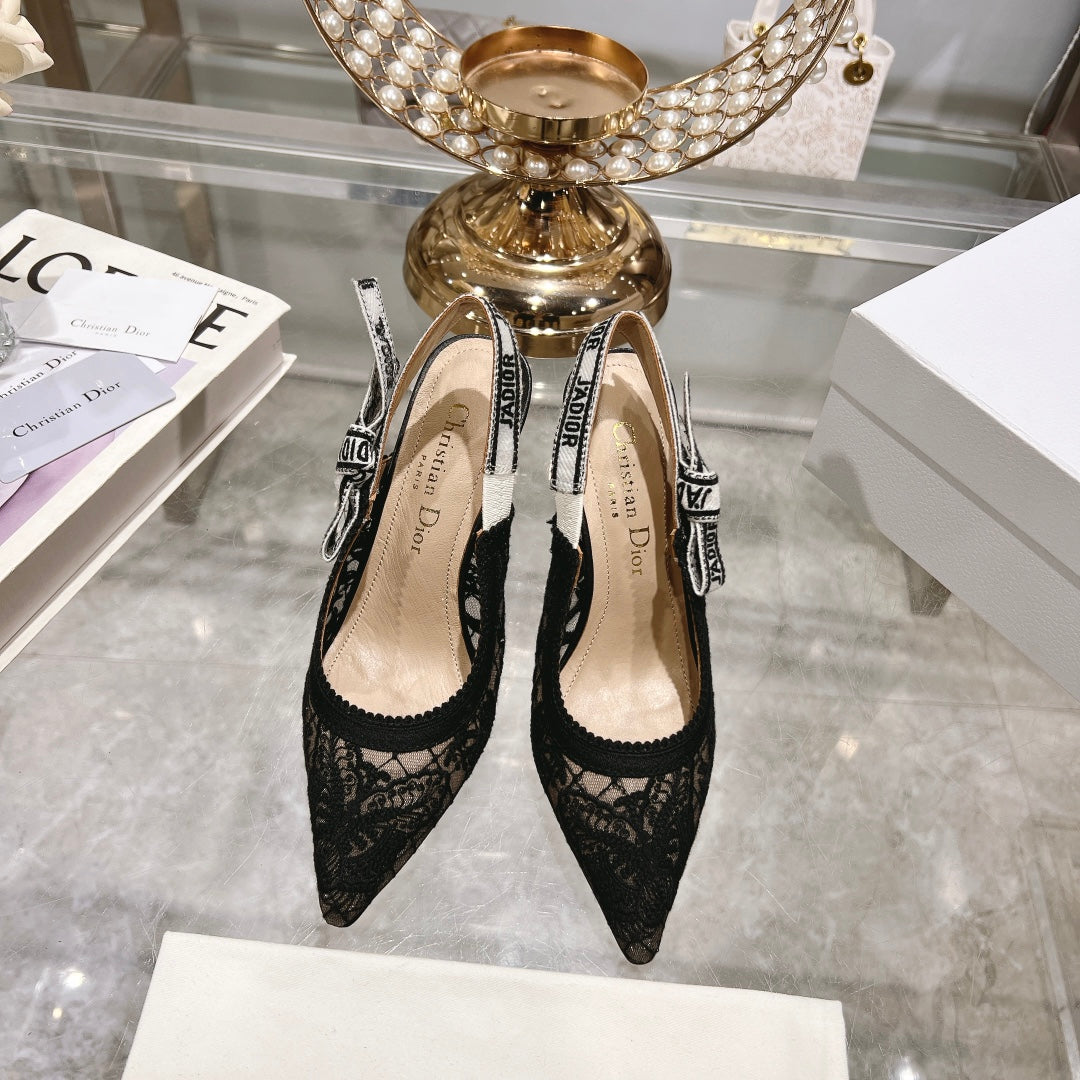 DIOR slingback pumps 95 transparent mesh embroidered black butterfly motif