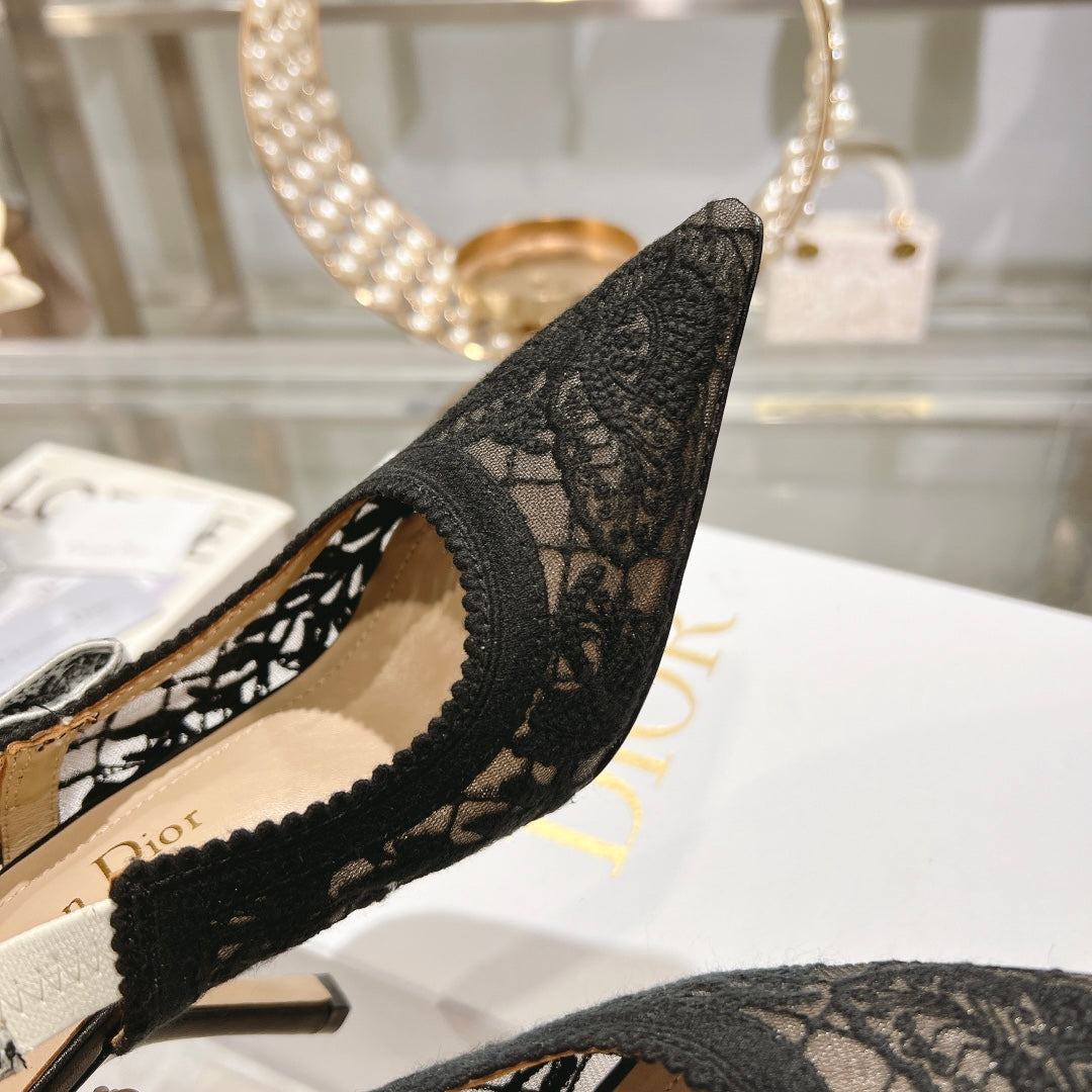 DIOR slingback pumps 95 transparent mesh embroidered black butterfly motif