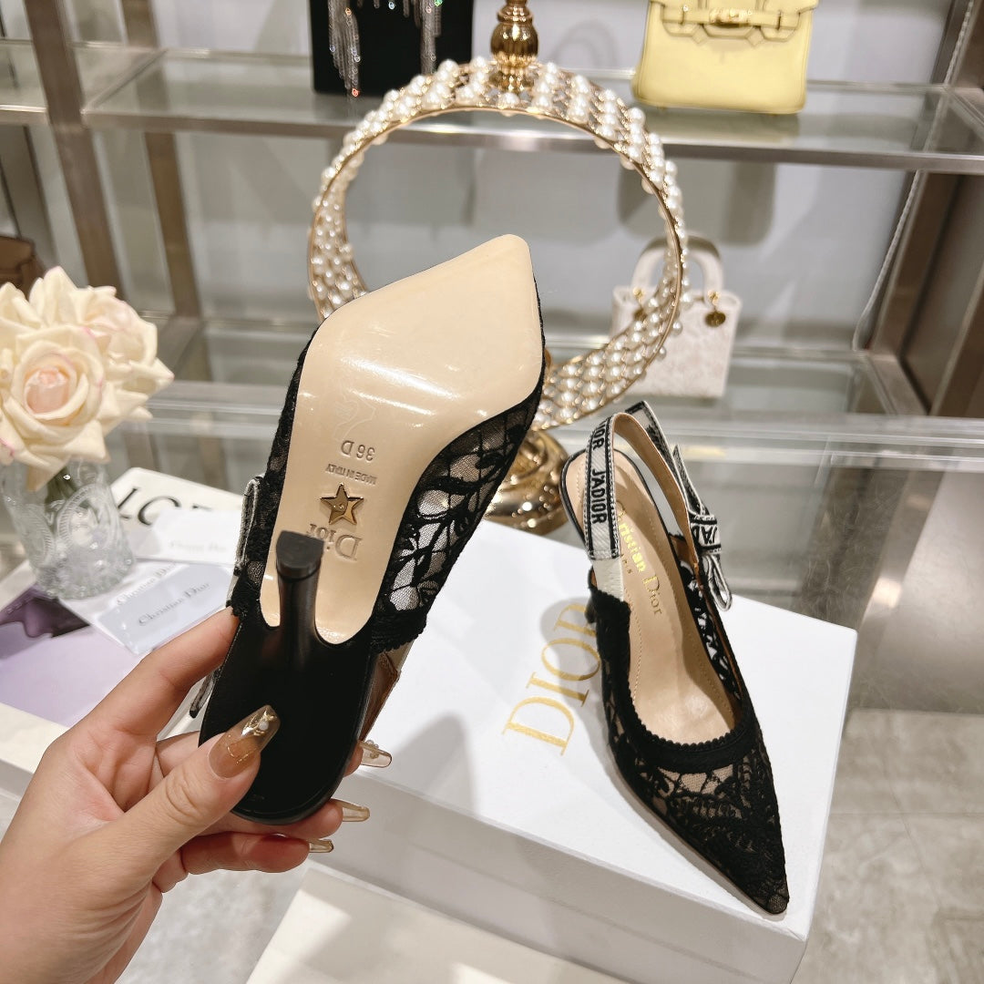 DIOR slingback pumps 95 transparent mesh embroidered black butterfly motif