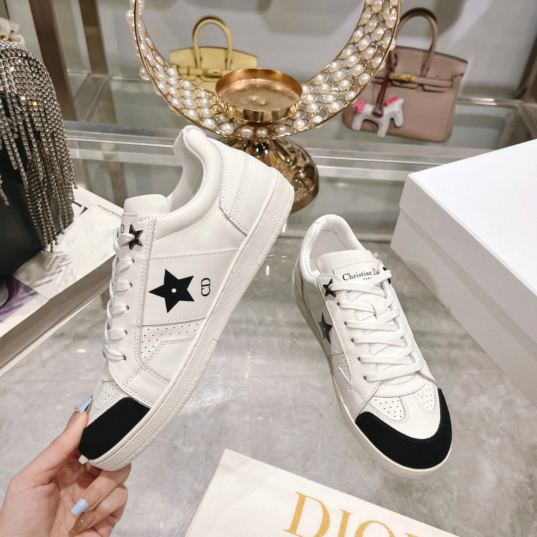 DIOR star sneaker white calfskin black suede