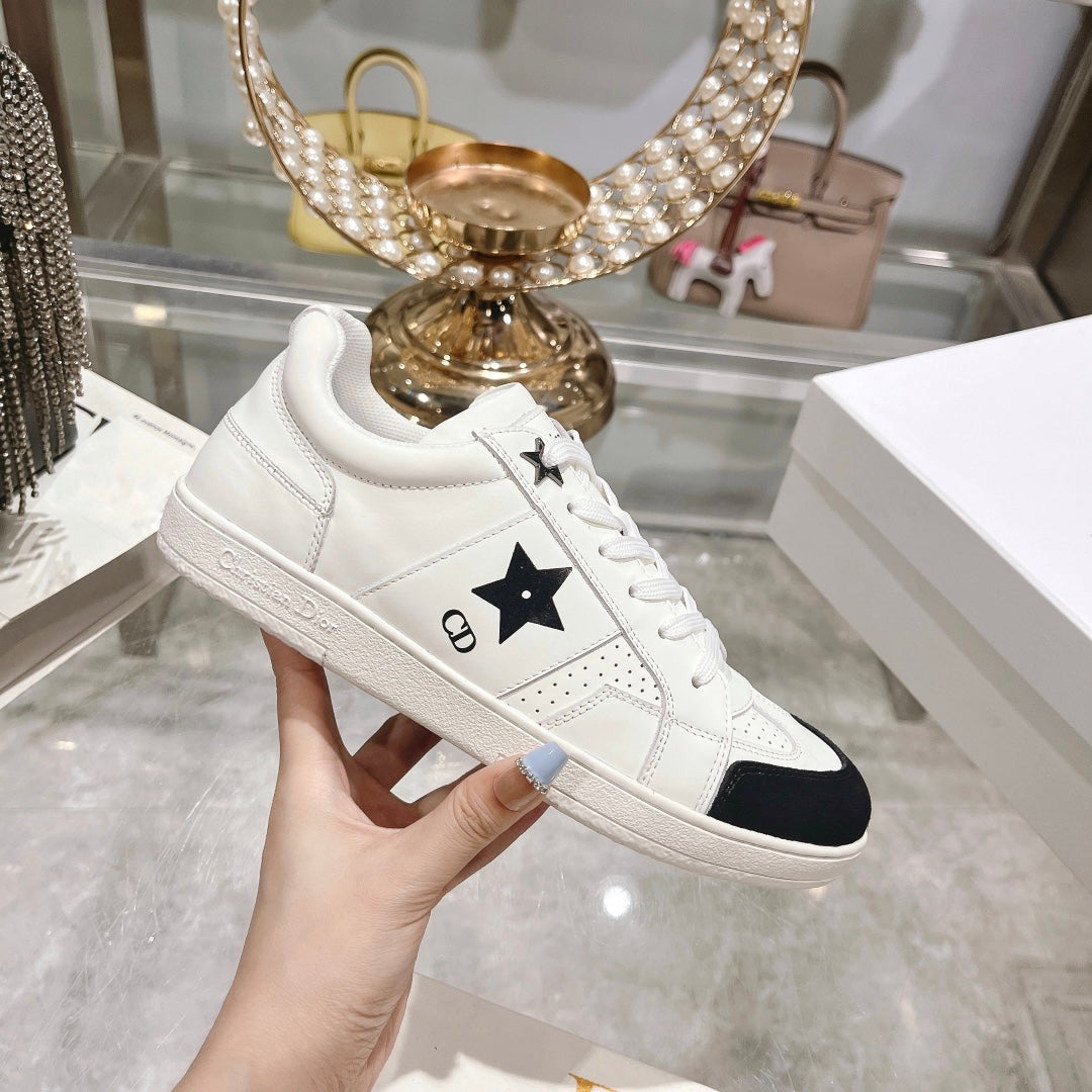 DIOR star sneaker white calfskin black suede