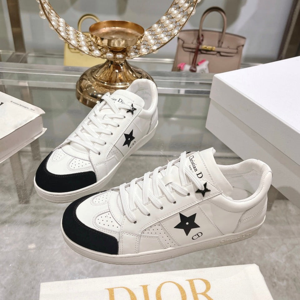 DIOR star sneaker white calfskin black suede