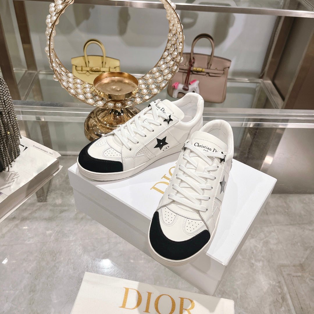 DIOR star sneaker white calfskin black suede