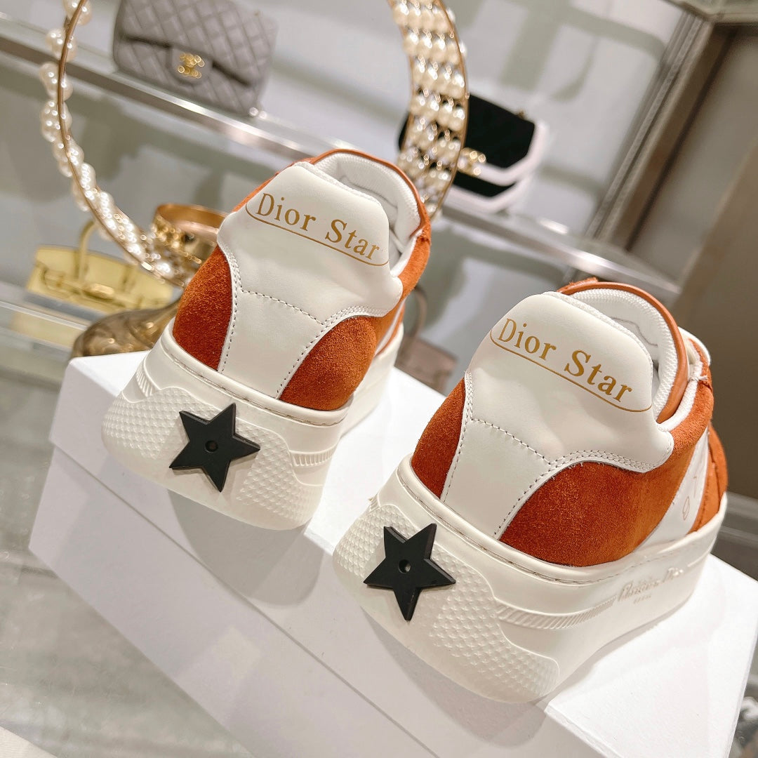DIOR star sneaker white calfskin orange suede