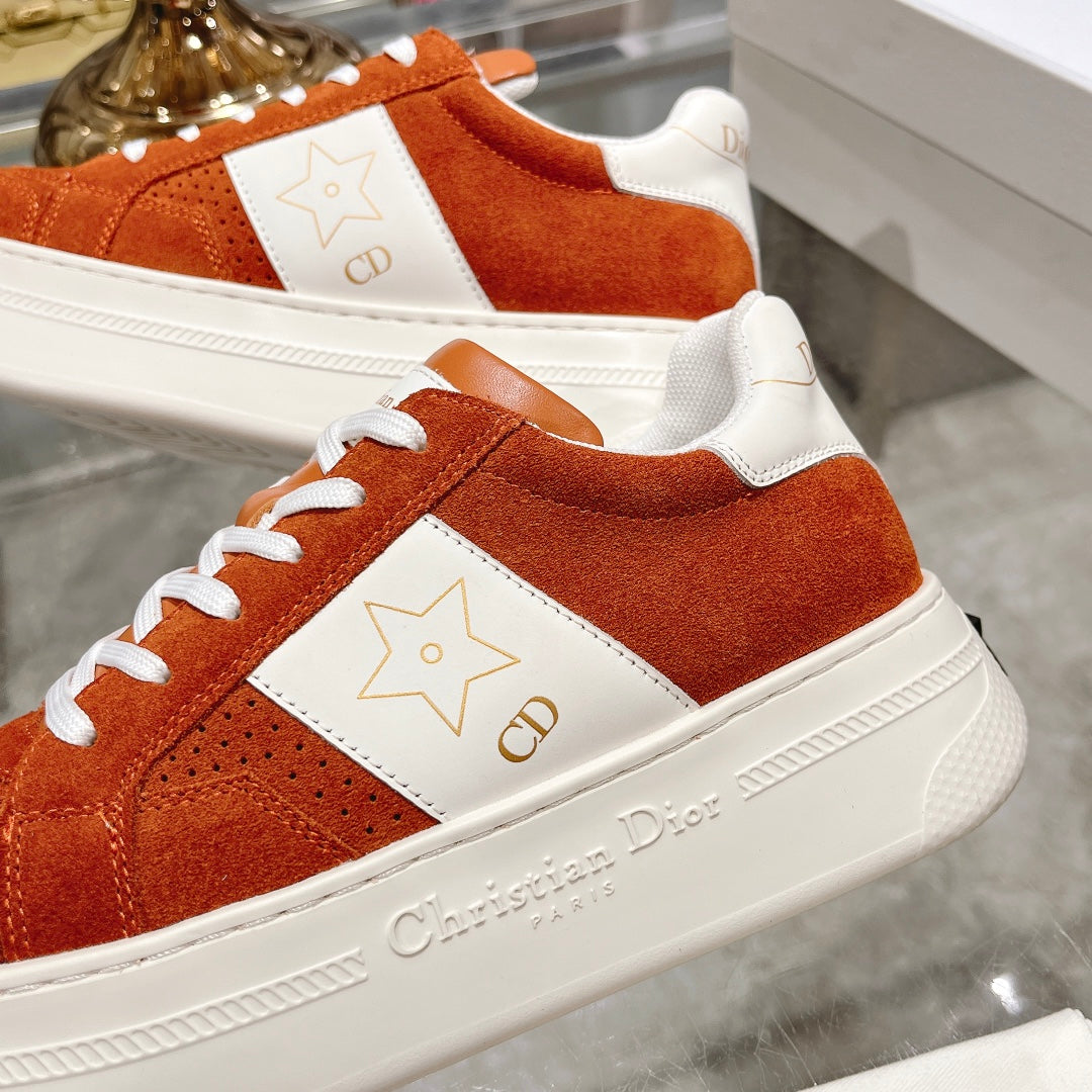 DIOR star sneaker white calfskin orange suede