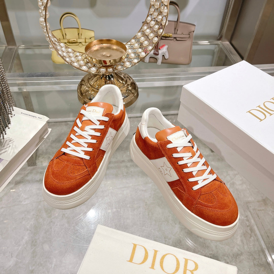 DIOR star sneaker white calfskin orange suede