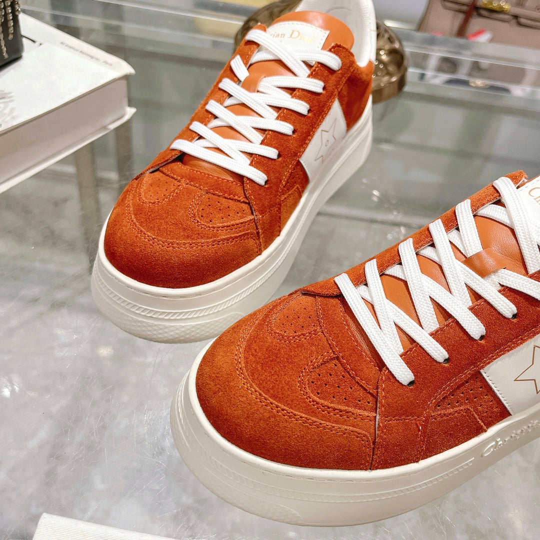 DIOR star sneaker white calfskin orange suede
