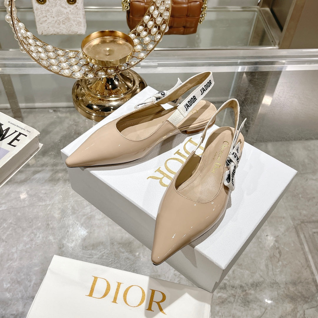 DIOR JA DIOR Slingback Flat Beige Patent Calfskin