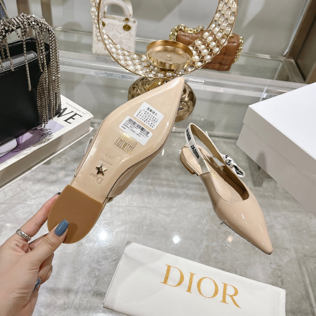 DIOR JA DIOR Slingback Flat Beige Patent Calfskin