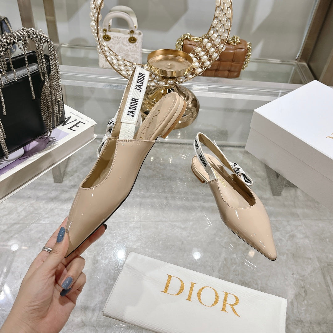 DIOR JA DIOR Slingback Flat Beige Patent Calfskin