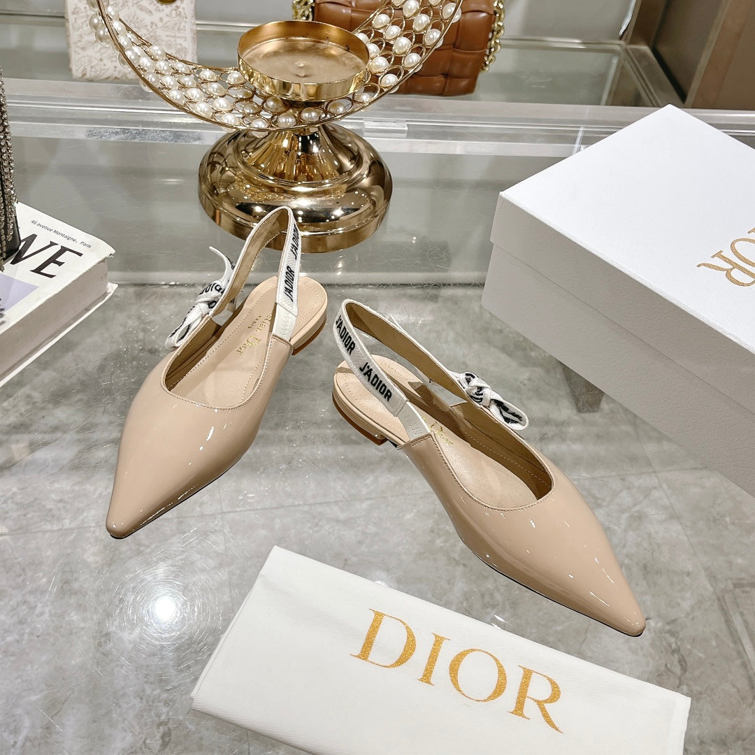 DIOR JA DIOR Slingback Flat Beige Patent Calfskin