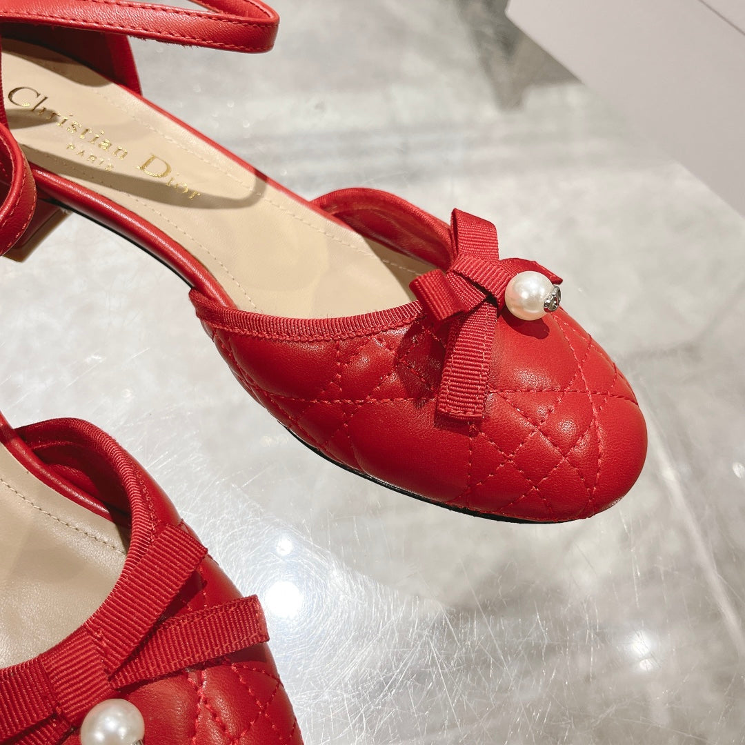 DIOR Ballet Pump Red Quilted Cowhide