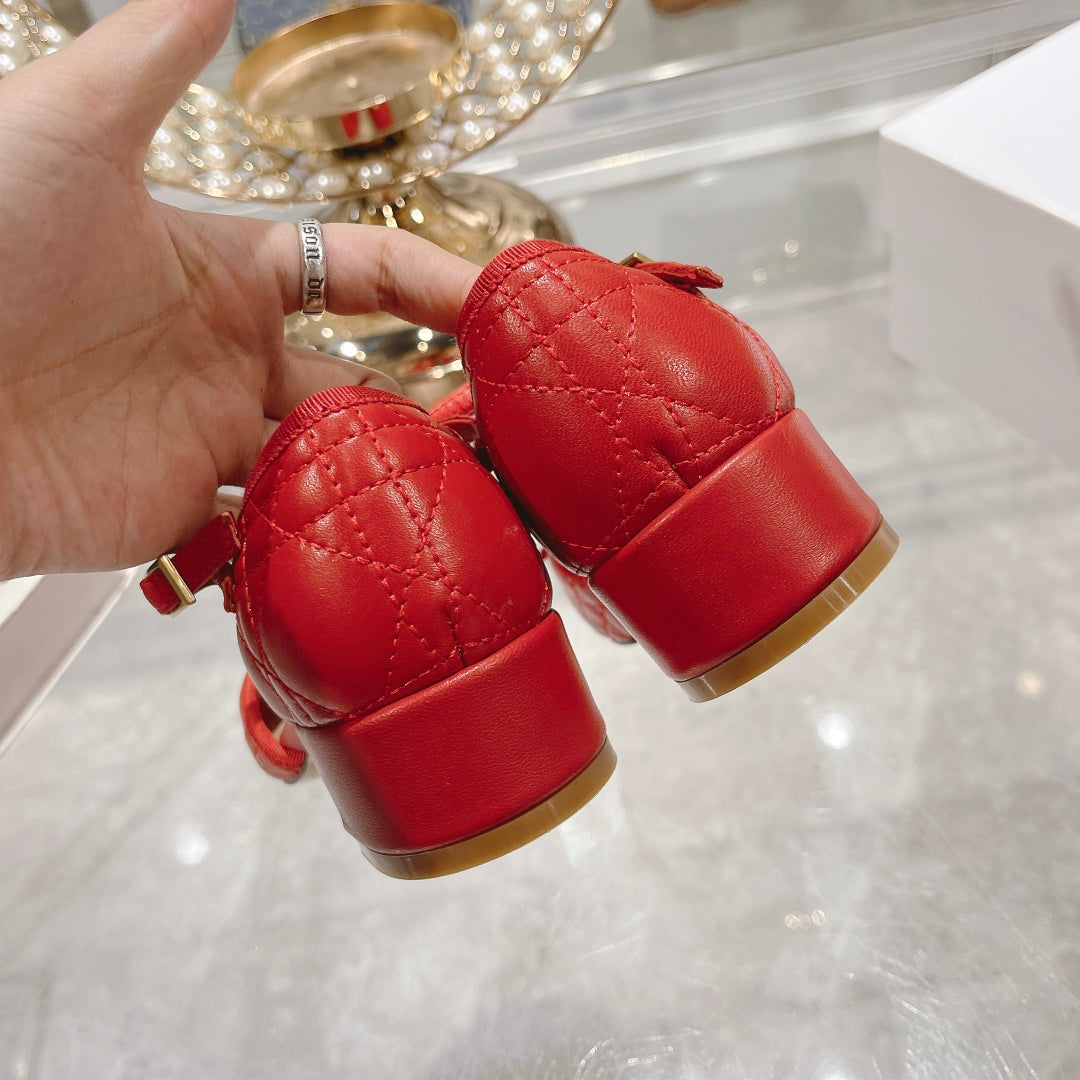 DIOR Ballet Pump Red Quilted Cowhide