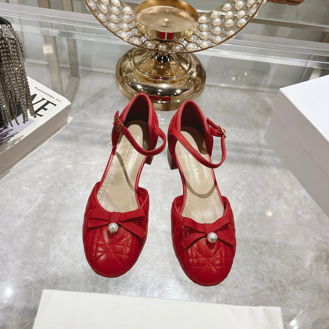 DIOR Ballet Pump Red Quilted Cowhide