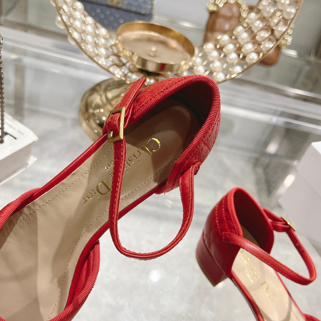DIOR Ballet Pump Red Quilted Cowhide