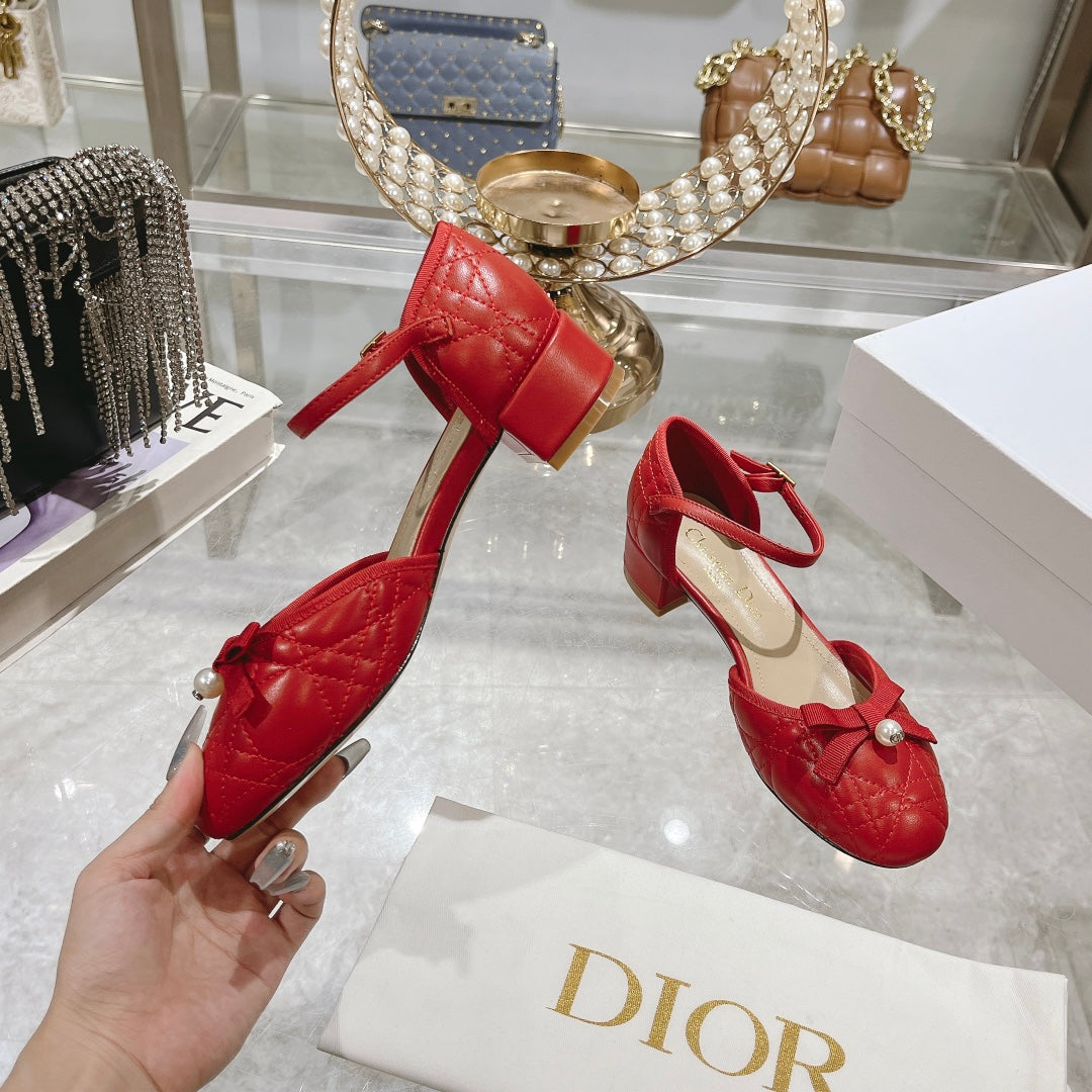 DIOR Ballet Pump Red Quilted Cowhide