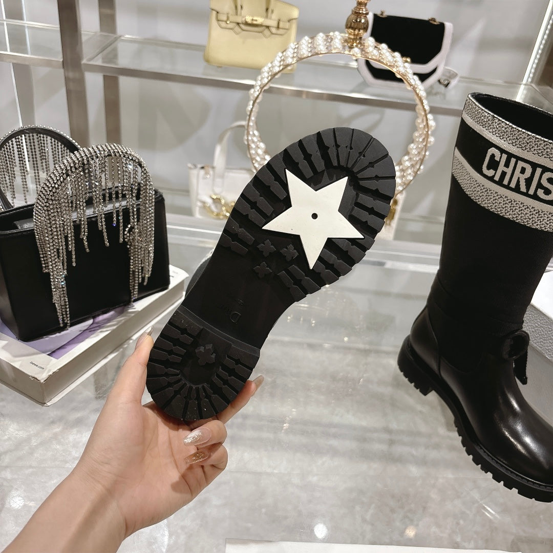 DIOR D-Major Boot Black Mix White Calfskin And Denim Fabric