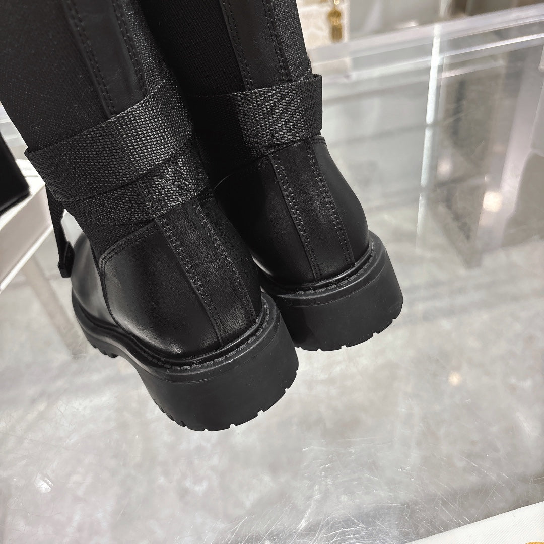 DIOR D-Major Boot Black Mix White Calfskin And Denim Fabric