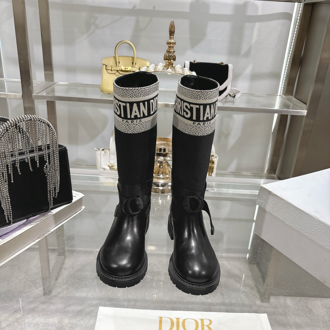 DIOR D-Major Boot Black Mix White Calfskin And Denim Fabric