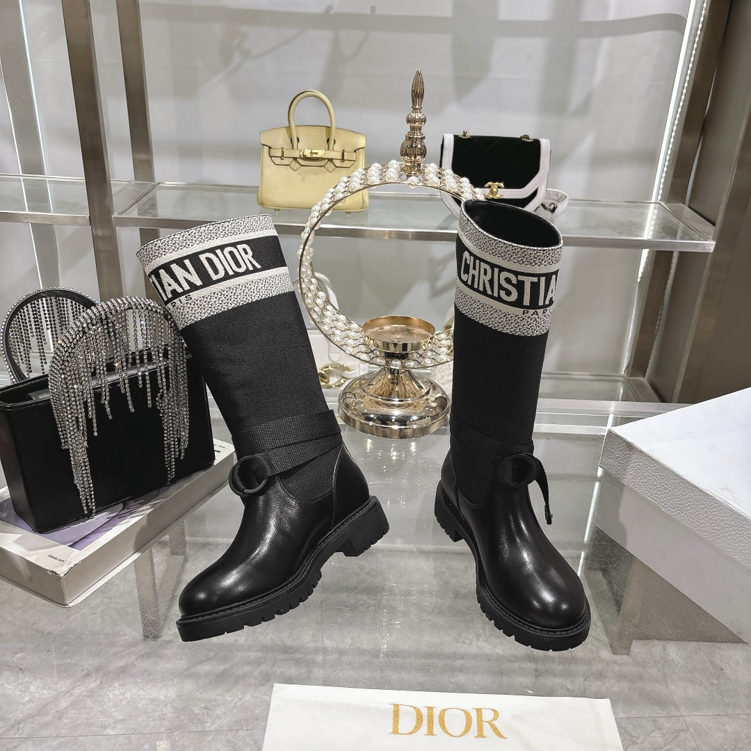 DIOR D-Major Boot Black Mix White Calfskin And Denim Fabric
