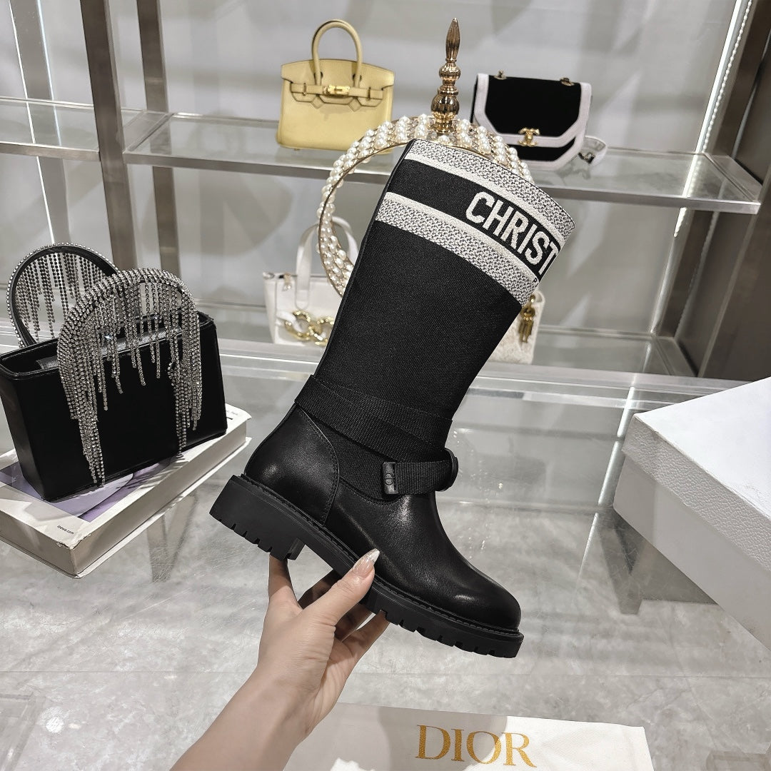 DIOR D-Major Boot Black Mix White Calfskin And Denim Fabric