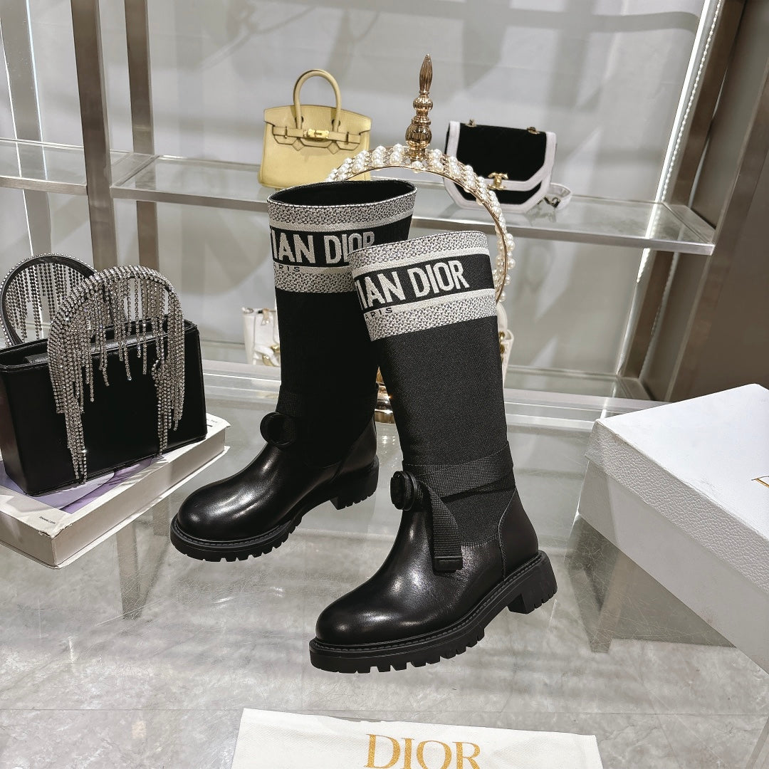 DIOR D-Major Boot Black Mix White Calfskin And Denim Fabric