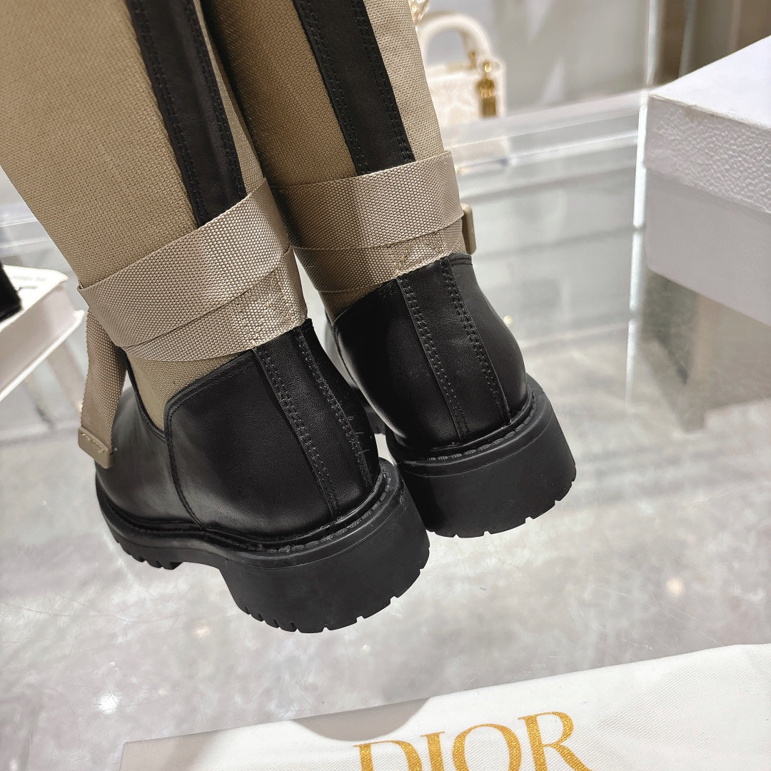 DIOR D-Major Boot Taupe Mix Black Calfskin And Denim Fabric