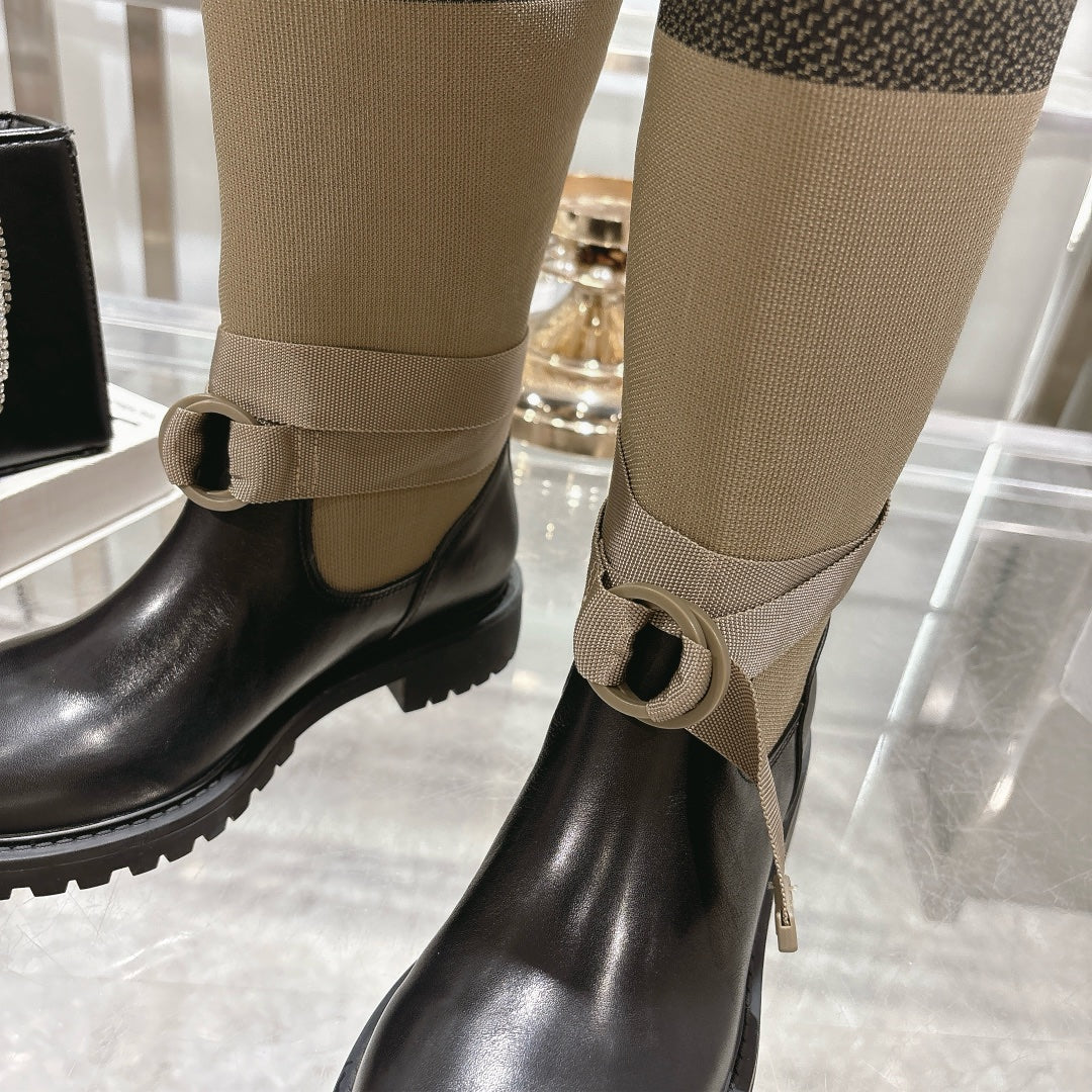 DIOR D-Major Boot Taupe Mix Black Calfskin And Denim Fabric