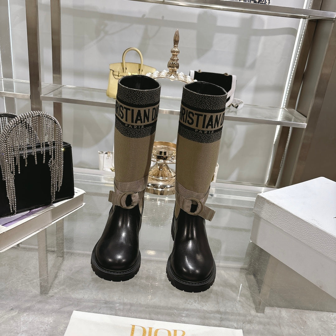 DIOR D-Major Boot Taupe Mix Black Calfskin And Denim Fabric